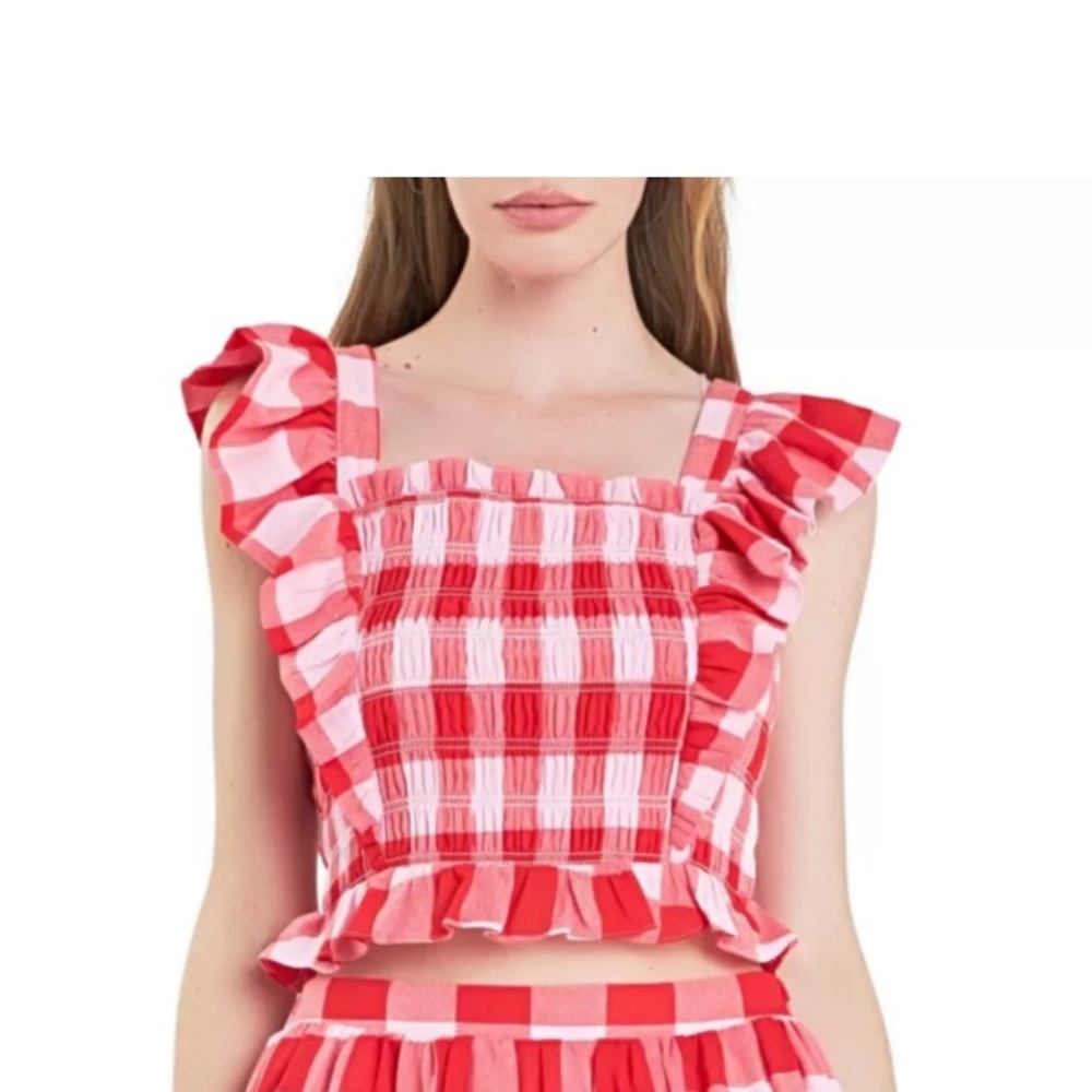 English Factory Gingham Smocked Top